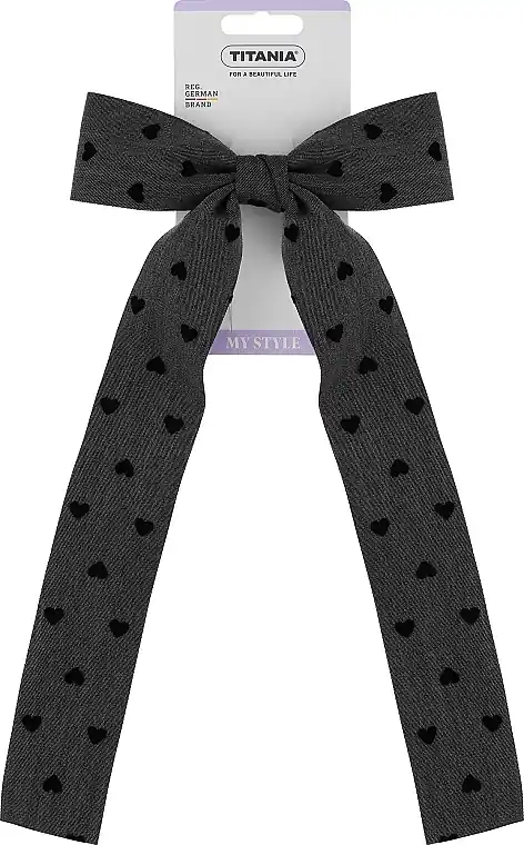 Hair Clip 'Bow', gray with velvet hearts - Accessories