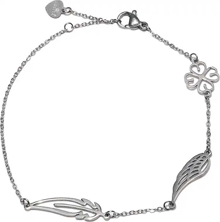 Women Bracelet, feather, wing and hearts, silver - Costume jewelry