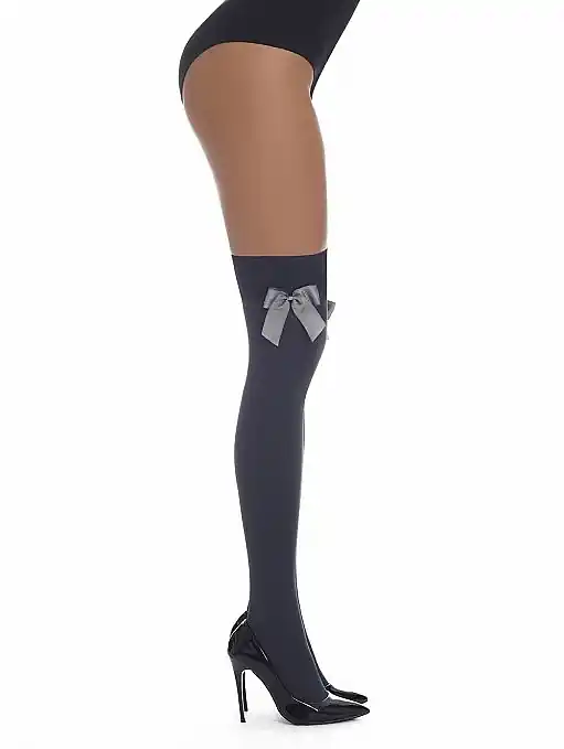 Cameo Knee Socks with Bows, 80 DEN, graphite - Clothes