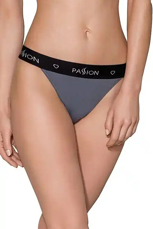 Cotton Tanga Panties with Wide Elastic Band PS015, dark grey - Clothes