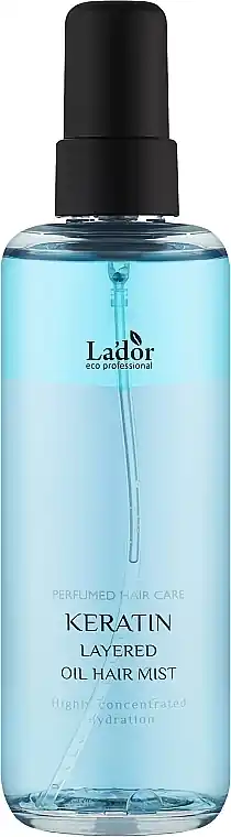 Two-phase keratin hair mist with oil complex
