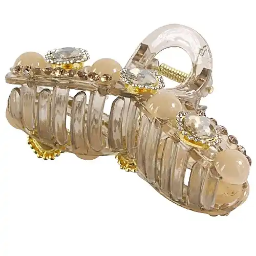 Hair claw clip, light beige with stones - Accessories