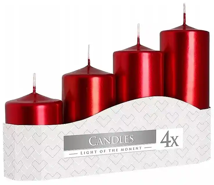 Cylindrical Candle set, metallic red, 4 pieces - Accessories