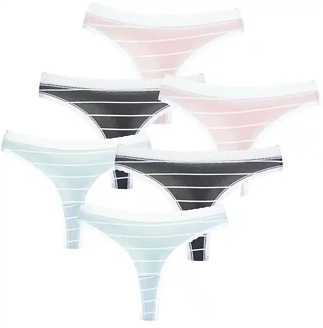 Women Cotton Thong Panties with Lace Trim, BDM500-012, blue