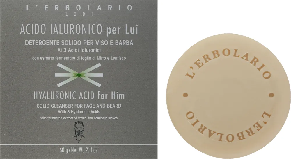 Cleansing face and beard bar soap with hyaluronic acid for men