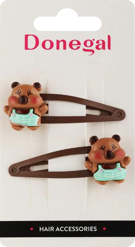 Hair clips, 2 pcs, FA-5709, brown with capybaras