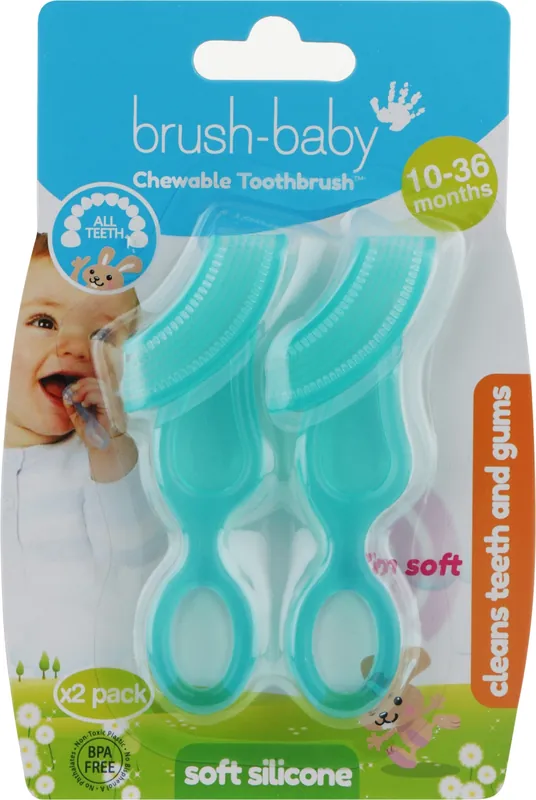 Silicone Chewable Toothbrush, 10-36 months, turquoise