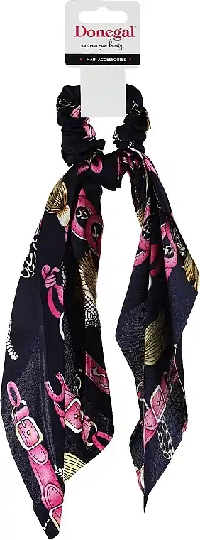 Hair tie, FA-5732, blue with pink and yellow pattern