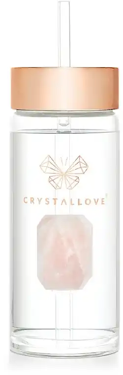 Glass Water Bottle with Rose Quartz & Tube, 400 ml - Accessories