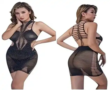 Erotic mesh dress, elastic, black - Clothes