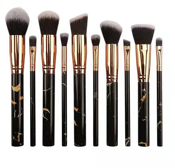 Makeup Brushes, black-gold, 10 pcs