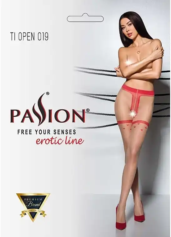 Erotic Tights with Cutout 'Tiopen' 019, 20 Den, red - Clothes