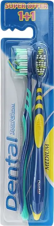 Total Clean Toothbrush, medium 1+1, silver + yellow - Bath and Body