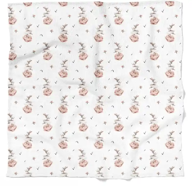 Baby bamboo swaddle with bunny print, 75x75cm - Bocioland