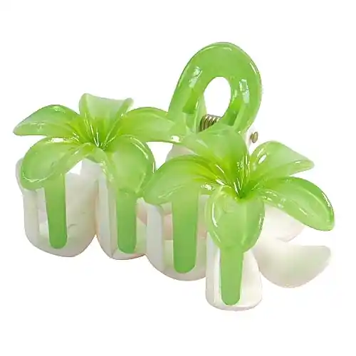Hair Clip, Green and Cream Lily - Accessories