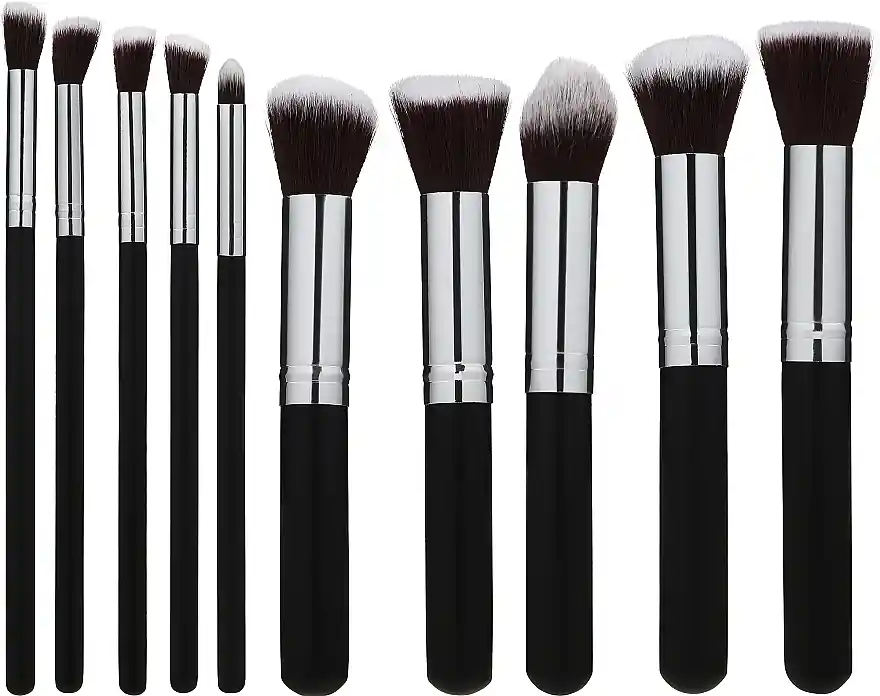 Makeup Brush Set, 10 pcs, silver - Accessories