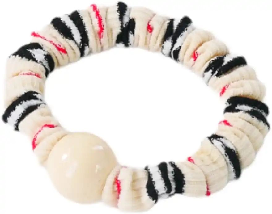 Hair Tie with Bead, striped milky - Accessories