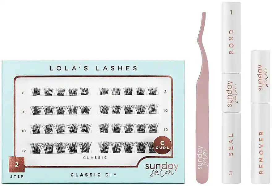 Lola's Lashes Classic Diy Lash Extensions Starter Set (bond/seal/2x3.5ml + remover/4ml + eyelashes/40pcs + applicator/1pcs) - Makeup