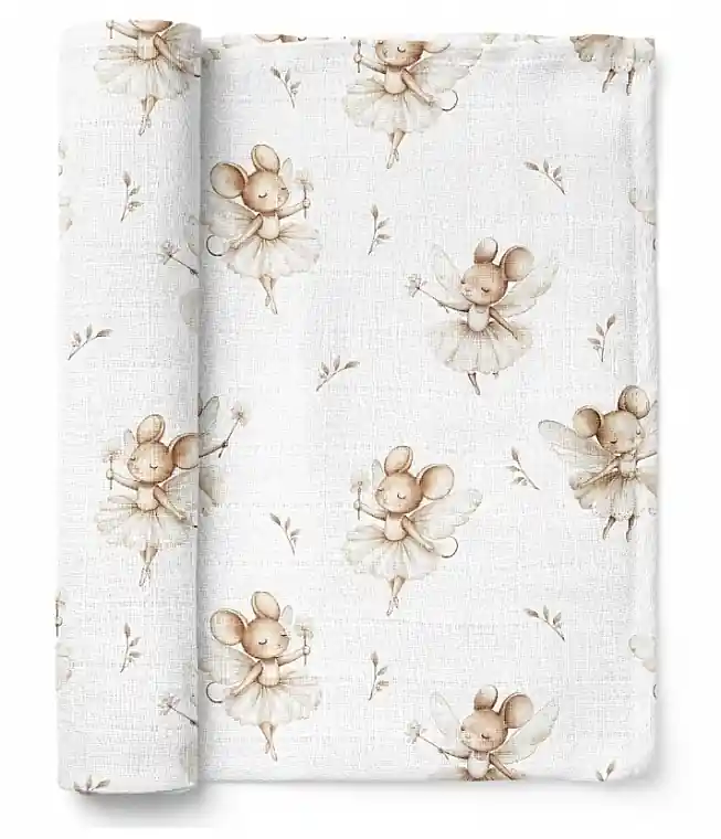 Children's Bamboo Swaddle with Mouse Print, 40x40cm - Bocioland