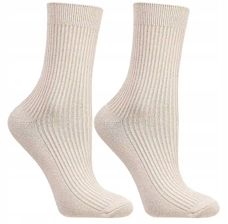 Women's long ribbed socks, light beige - Clothes