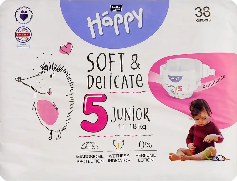 Baby Diapers 11-18 kg, size 5 Junior, 38 pcs