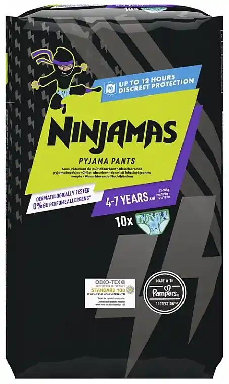 Ninjamas Pyjama Boy Diaper Pants, 4-7 years (17-30 kg), 10 pcs.