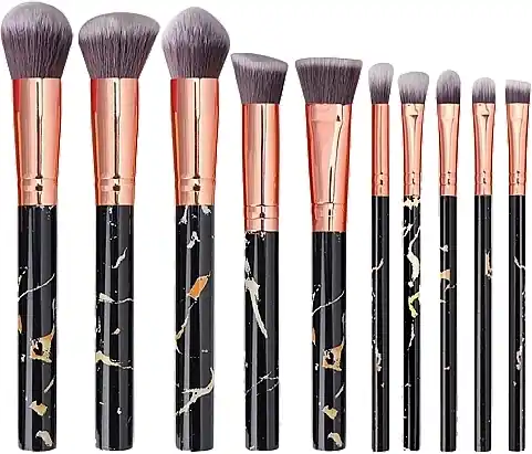 Marble Makeup Brush Set, 10 pcs., black - Accessories