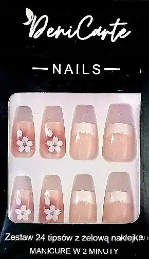 Square Nail Tips, white flowers, 24 pcs. - Nails