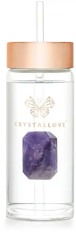 Glass Water Bottle with Amethyst & Tube, 400 ml - Accessories