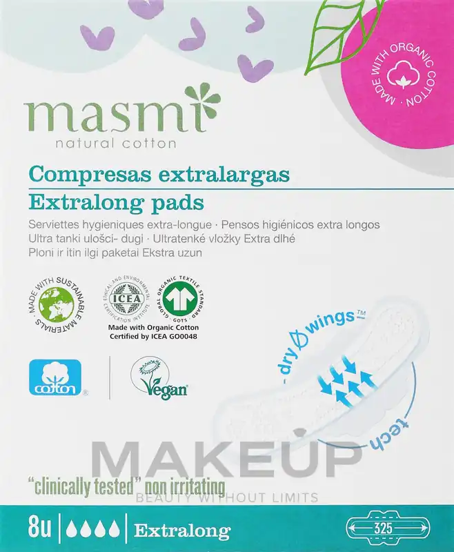 Organic Ultra-Thin Sanitary Pads for Heavy Flow, with wings, 8 pcs