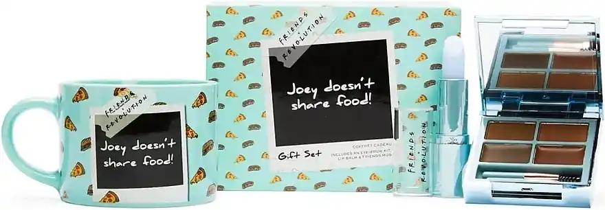 Makeup Revolution X Friends Joey Doesn't Share Food Trio (eye/brow/kit/3.7g + lip/balm/3.5g + mug/1pc)