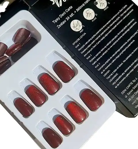 Red Cat Eye False Nails, 24 pcs.