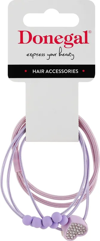 Hair Elastics, FA-5697+2, Pink-Purple with Heart