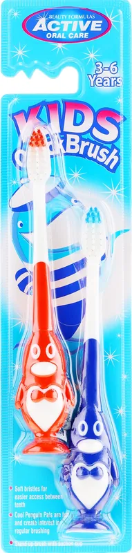 Toothbrushes Set, 3-6 years, Penguin, blue and red