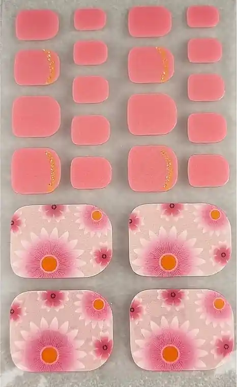 Self-adhesive gel pedicure stickers, floral pink