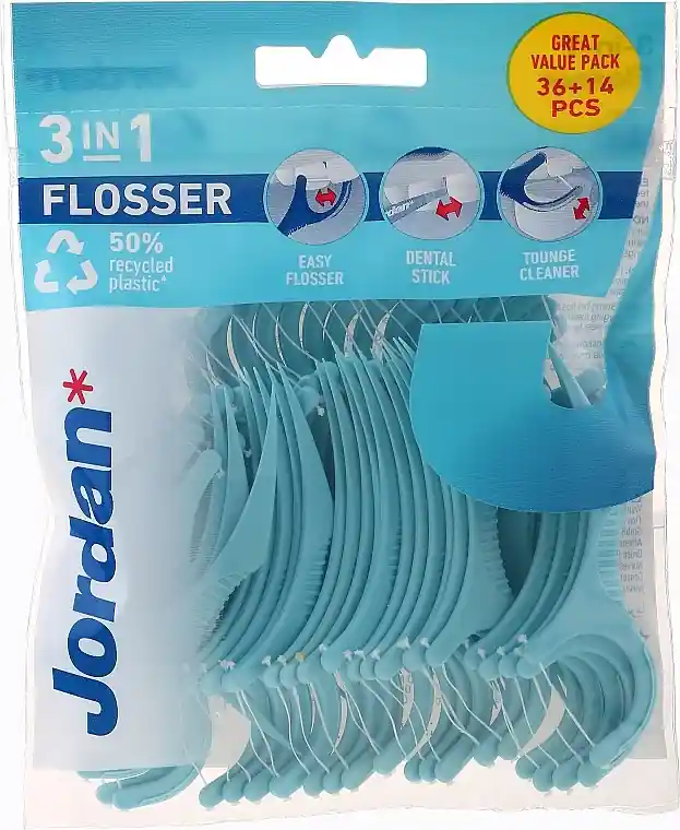 3-in-1 Dental Floss, 36+14 pcs, blue