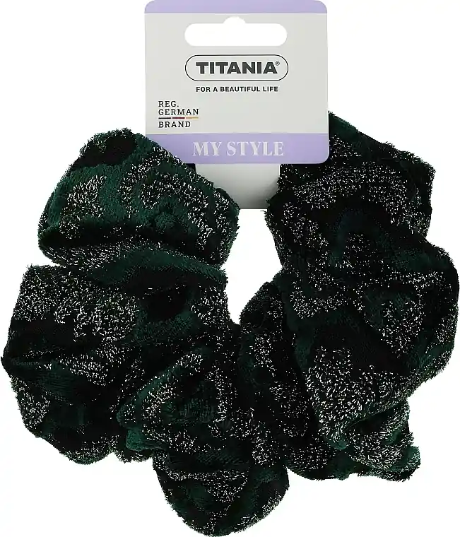 Velvet Hair Scrunchie, Green and Black with Lurex - Accessories