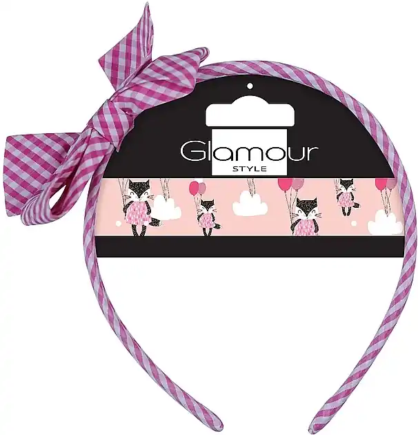 Hair Band with Bow, pink checkered - Accessories