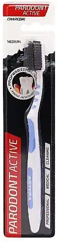 Toothbrush with activated charcoal, medium, white-blue