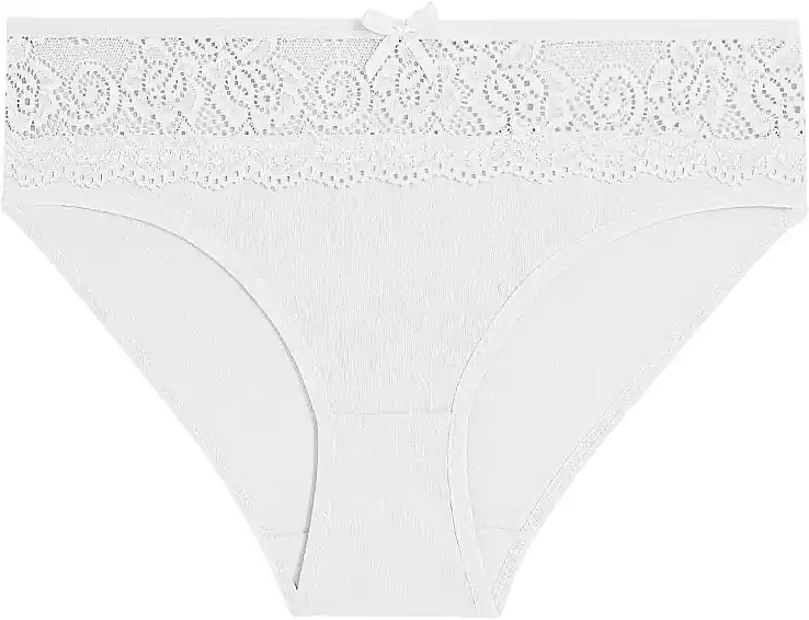 Cotton Bikini Briefs with Lace Waistband, BDM600-037, White