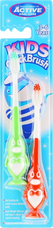 Toothbrushes Set, 3-6 years, Penguin, green and red