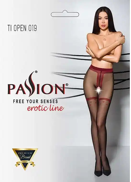 Erotic Tights with Cutout 'Tiopen' 019, 20 Den, black/red - Clothes