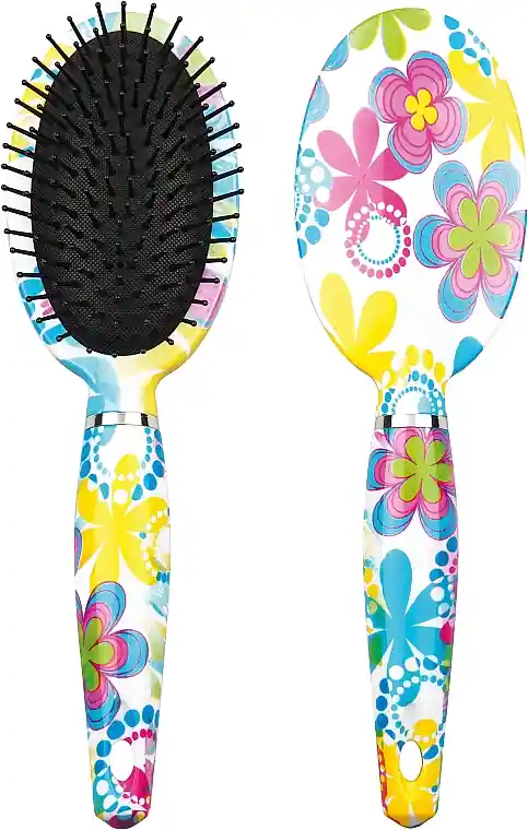 Oval Massage Hair Brush "Flowers", 10 rows - Accessories