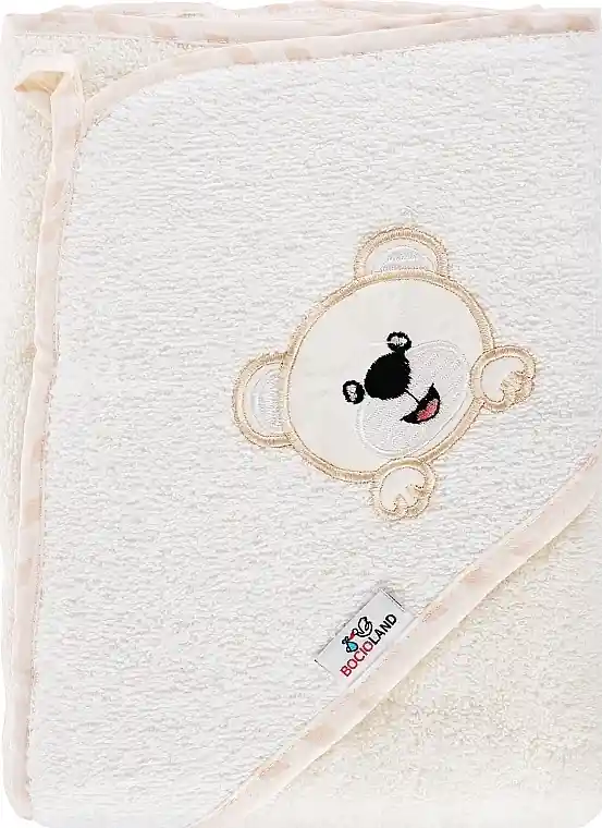 Hooded towel, 100x100 cm, beige with bear - Accessories