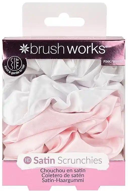Satin Scrunchies, pink and white, 4 pcs - Accessories