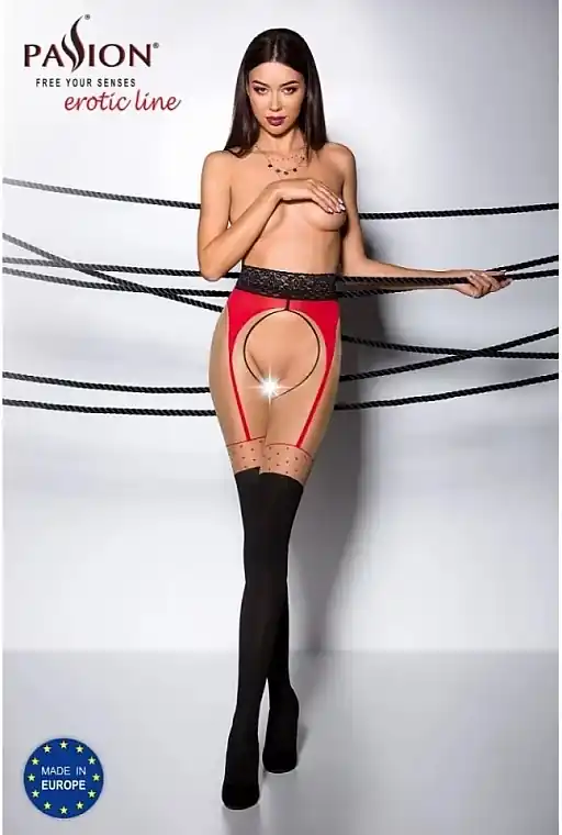 Erotic Tights with Hole 'Tiopen 003', 20/40 Den, roso - Clothes