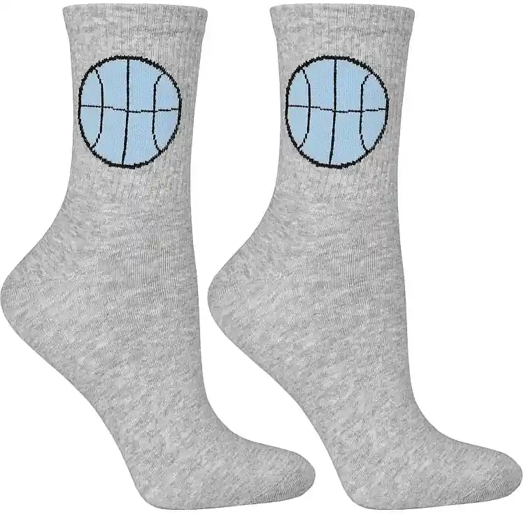 Women High Socks with Wide Cuffs and Funny Pattern, 1 pair, grey with ball - Clothes