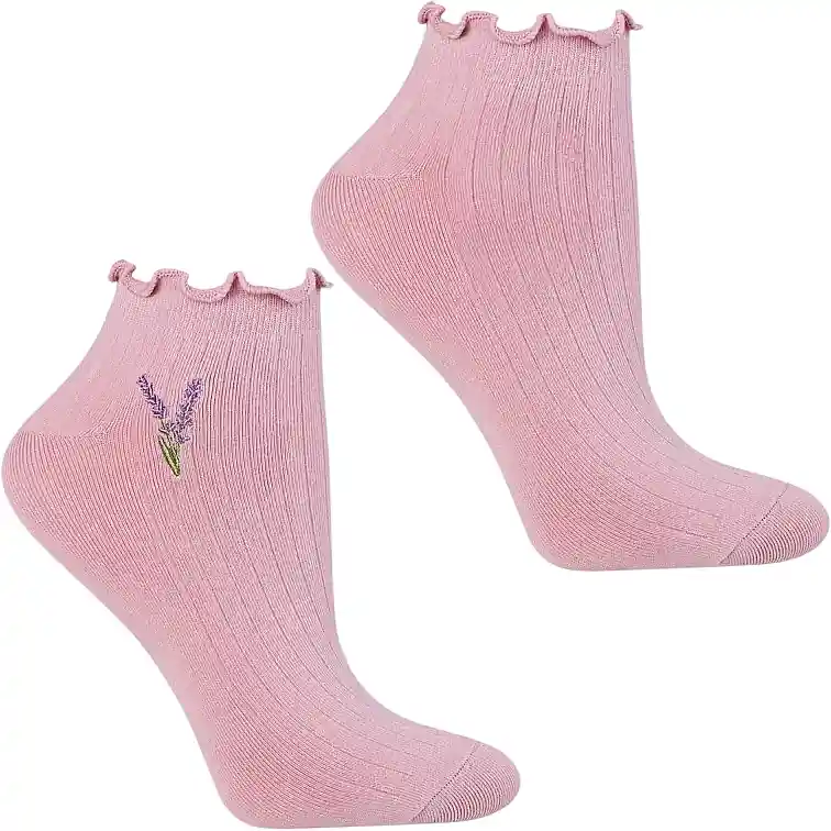 Women's short socks with floral embroidery, CSD240-155, lilac