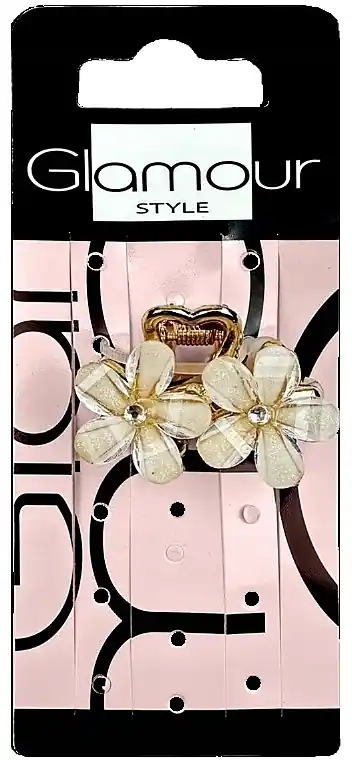 "Mini crab" hair clip, gold with white flowers - Accessories