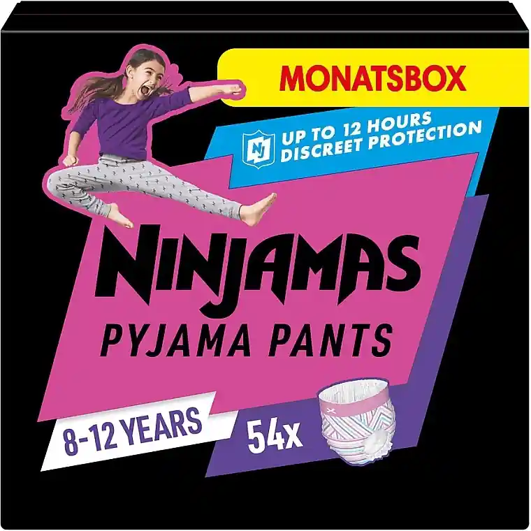 Ninjamas Pyjama Girl Diaper Pants, 8-12 years (27-43 kg), 54 pcs